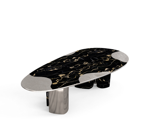 Ophelia Oval Carrara Marble and Gold Dining Table