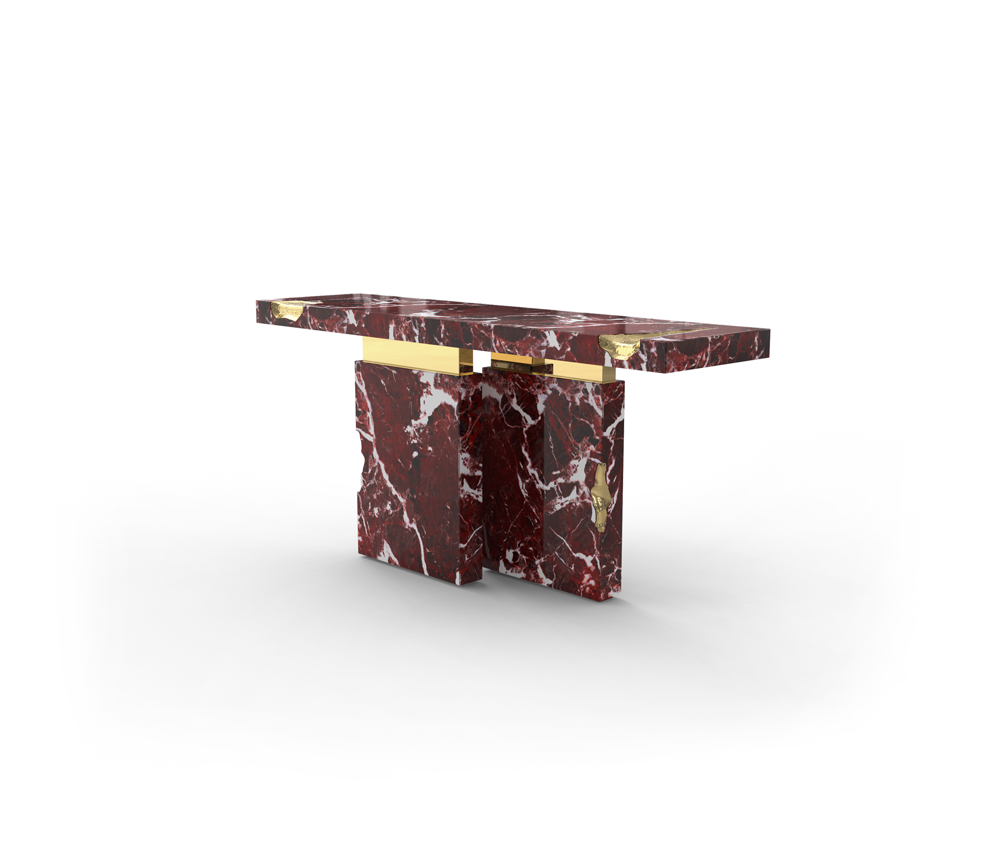 Brass Mirrored Gold Sculptural Form Cabinet Entryway