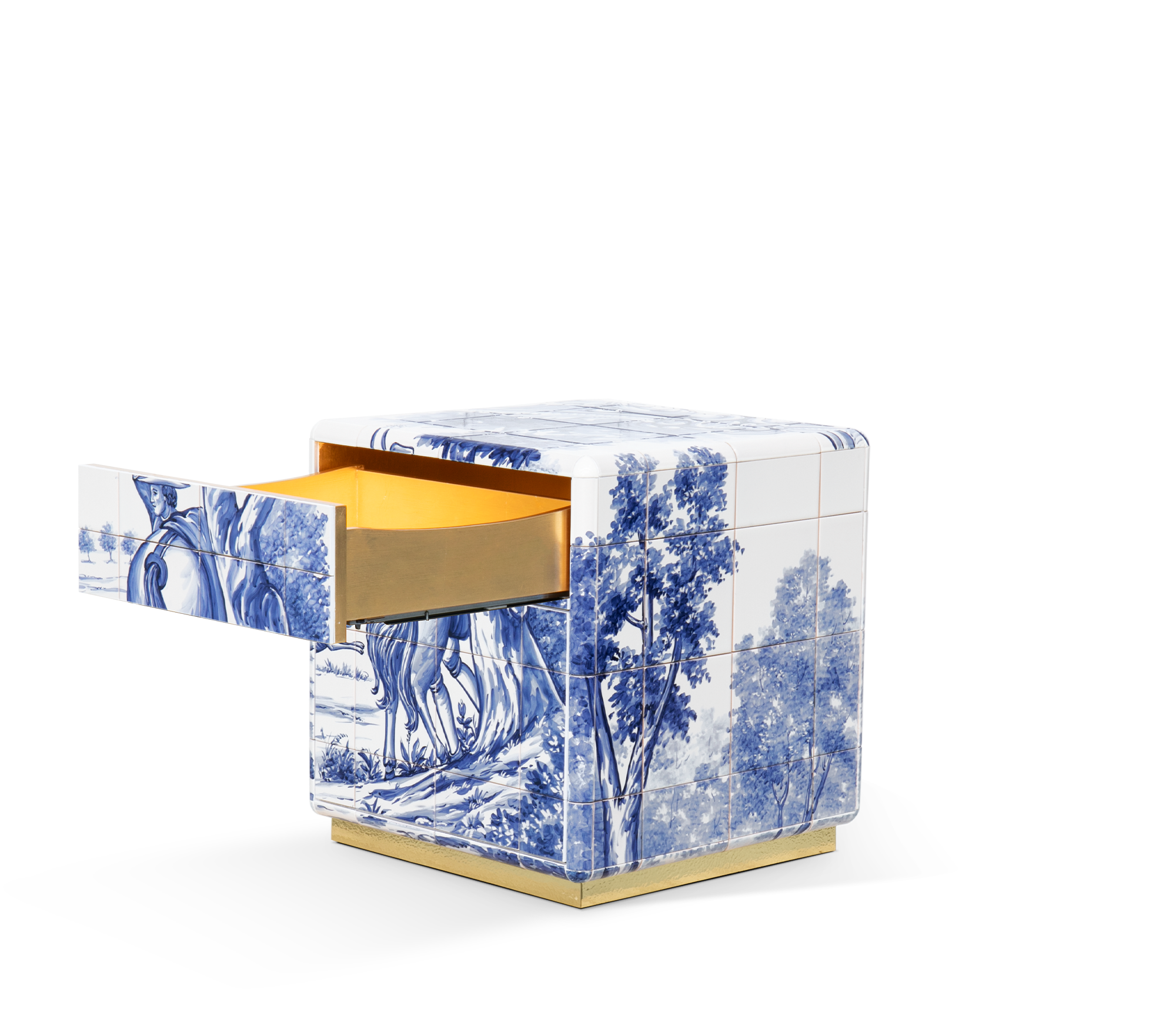 Heritage Azulejo Hand-Painted Ceramic Small Nightstand