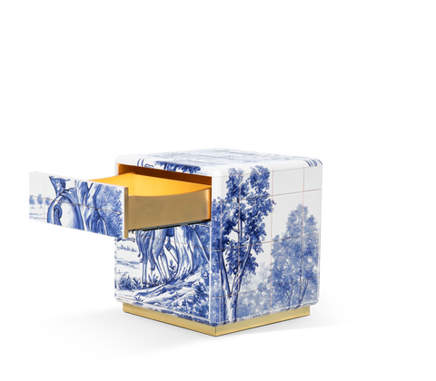Heritage Azulejo Hand-Painted Ceramic Small Nightstand