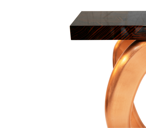 Infinity Consoles Curved Copper Leaf Entryways Cabinet Table
