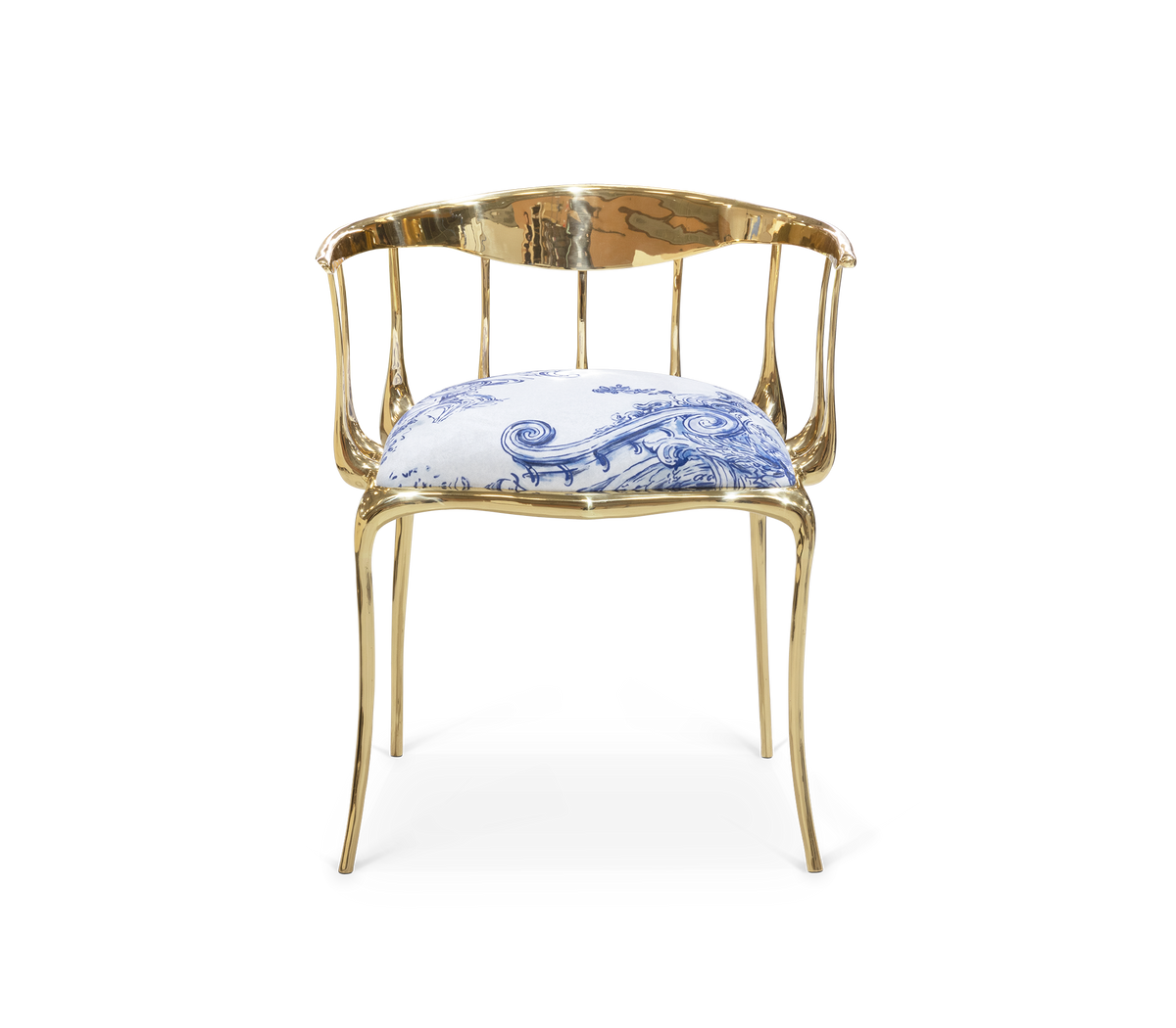 No 11 Azulejo Print Polished Brass Heritage Chair