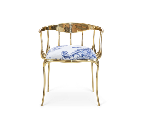 No 11 Azulejo Print Polished Brass Heritage Chair