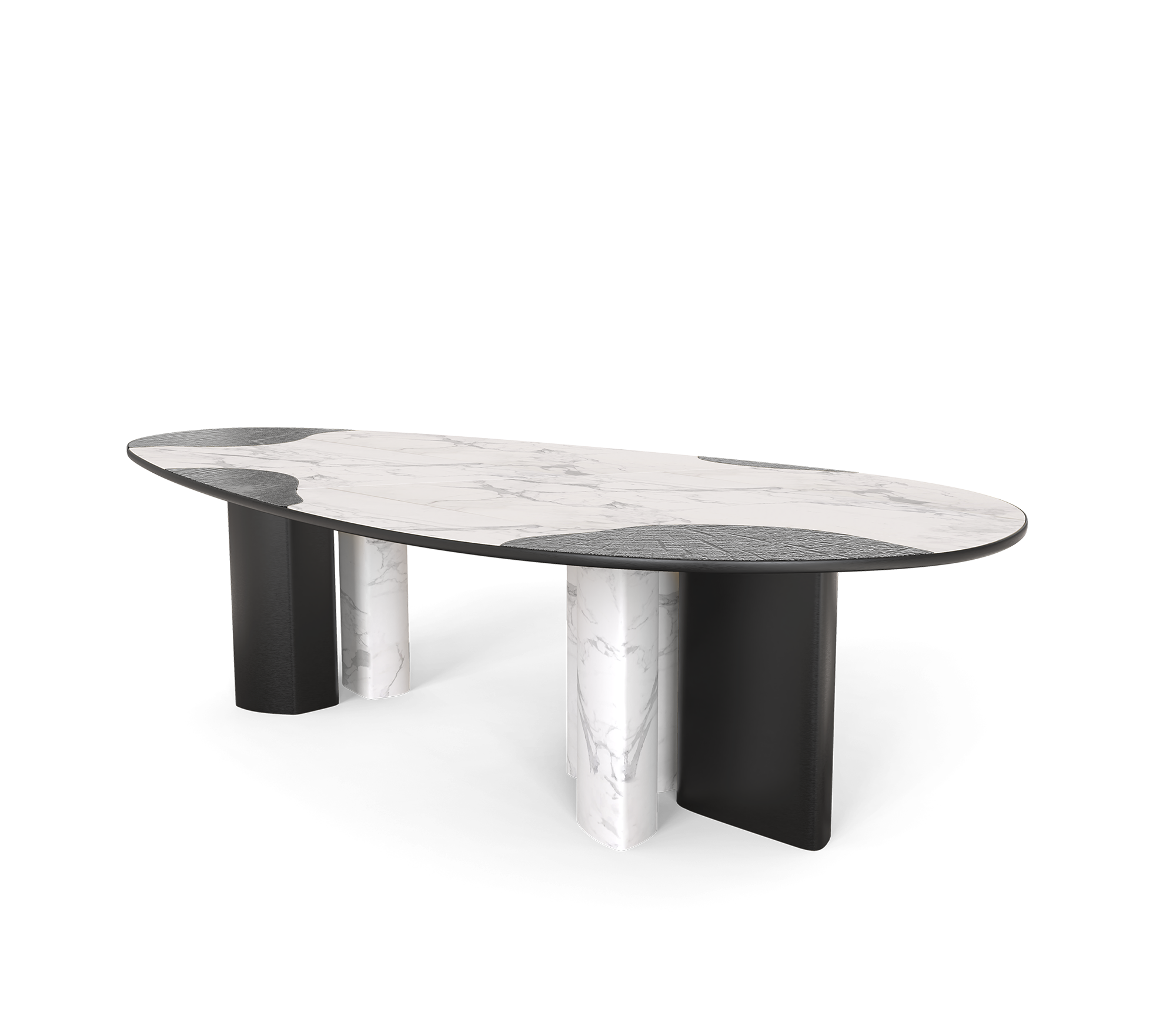 Ophelia Oval Carrara Marble and Gold Dining Table