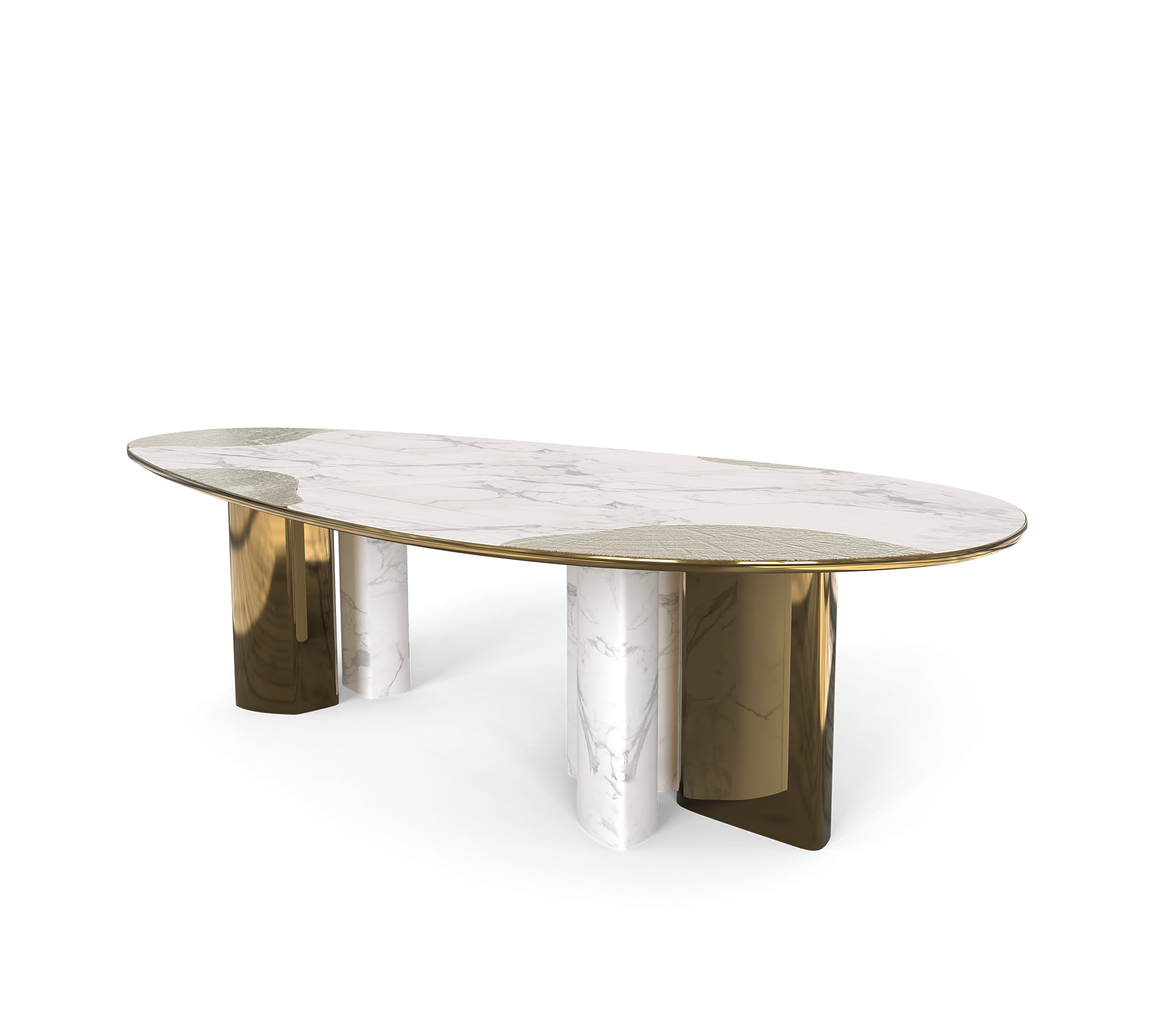 Ophelia Oval Carrara Marble and Gold Dining Table
