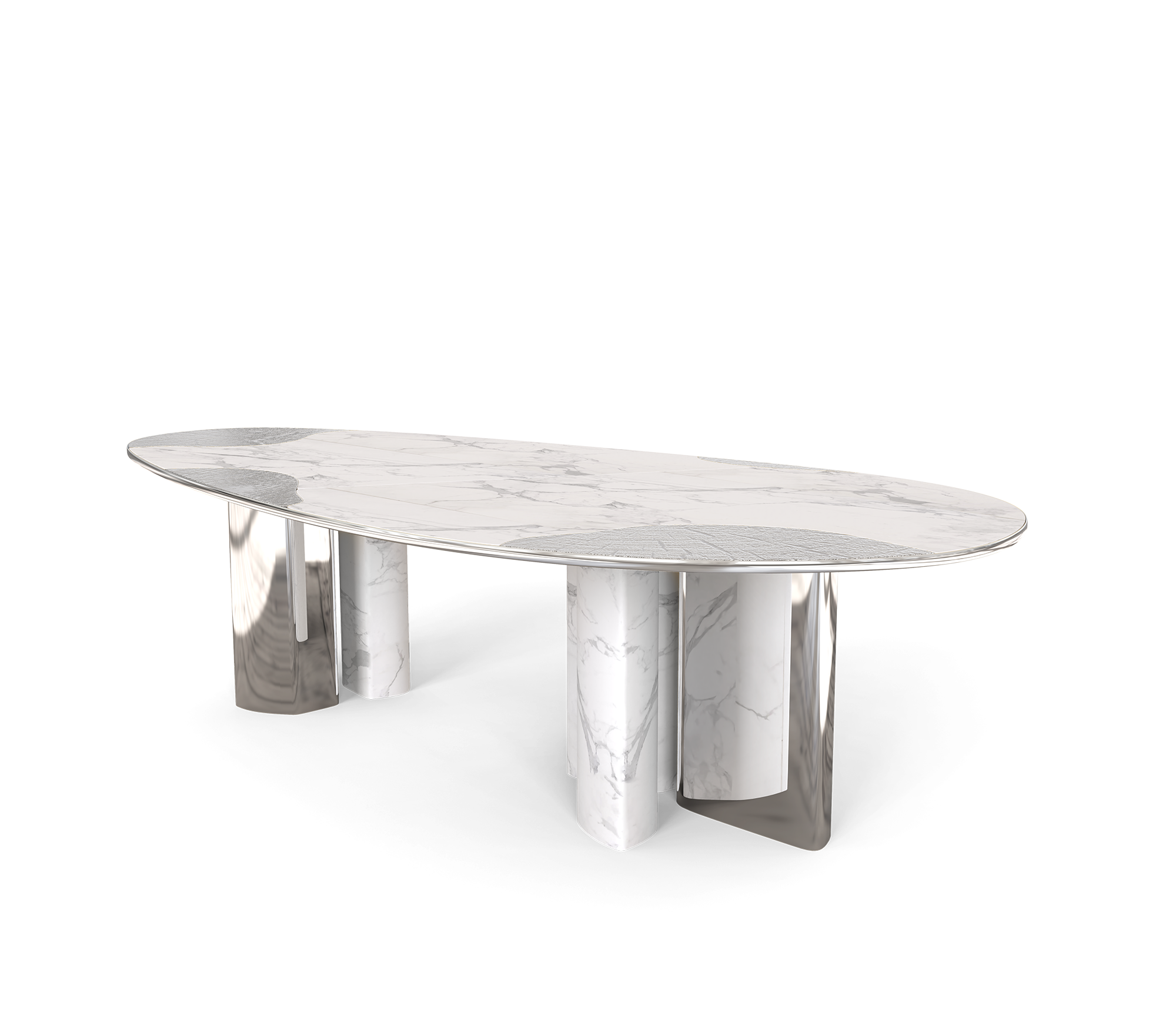 Ophelia Oval Carrara Marble and Gold Dining Table