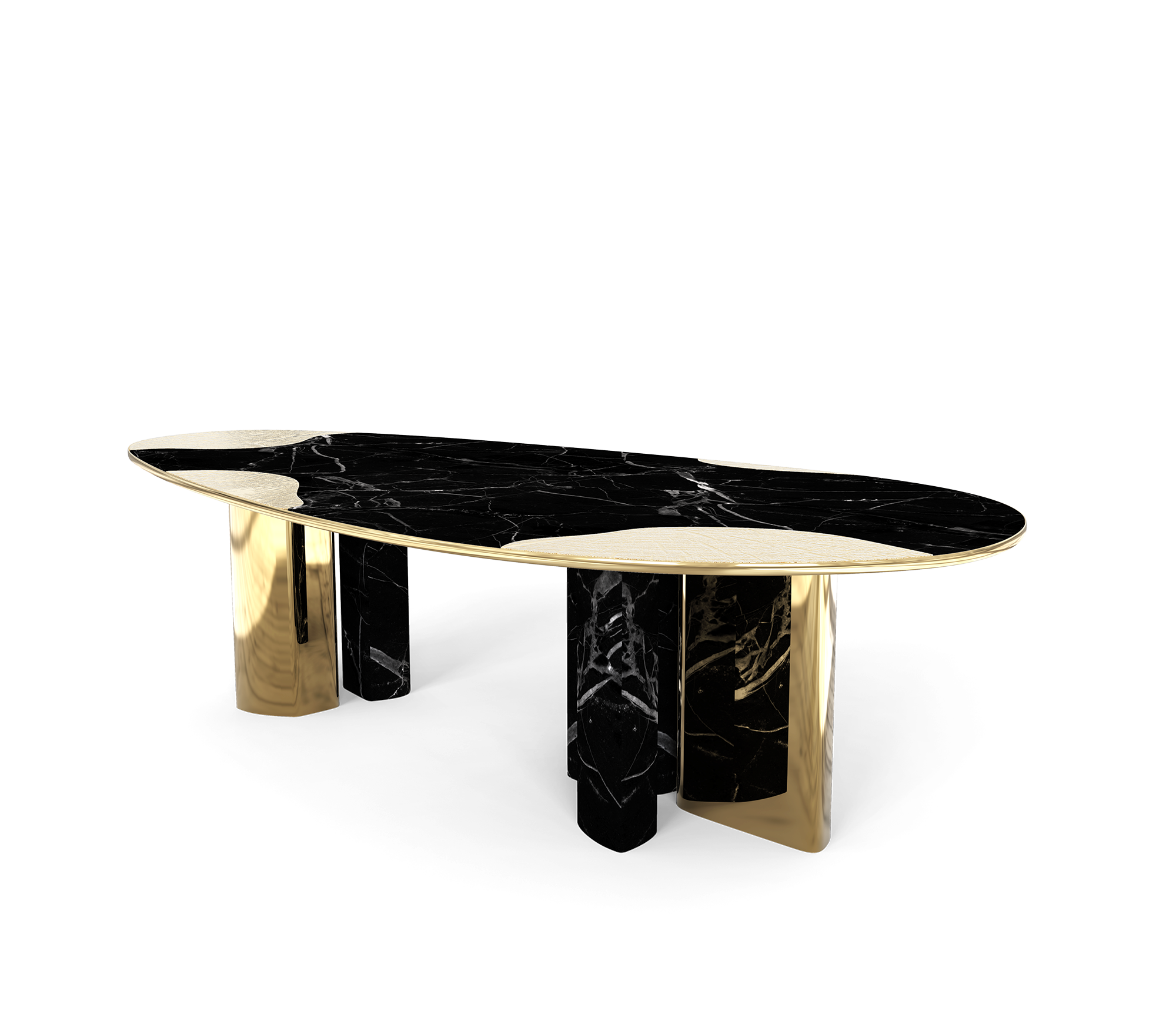Ophelia Oval Carrara Marble and Gold Dining Table