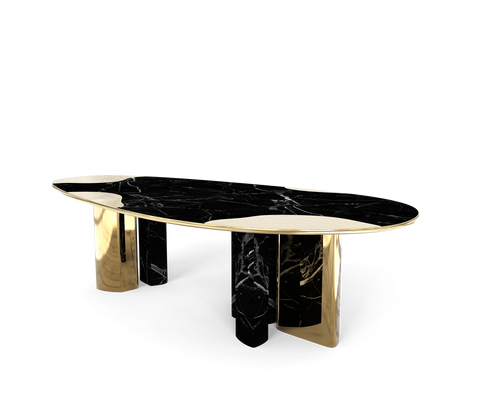 Ophelia Oval Carrara Marble and Gold Dining Table