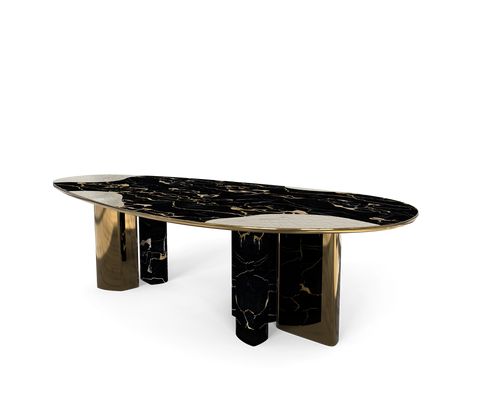 Ophelia Oval Carrara Marble and Gold Dining Table