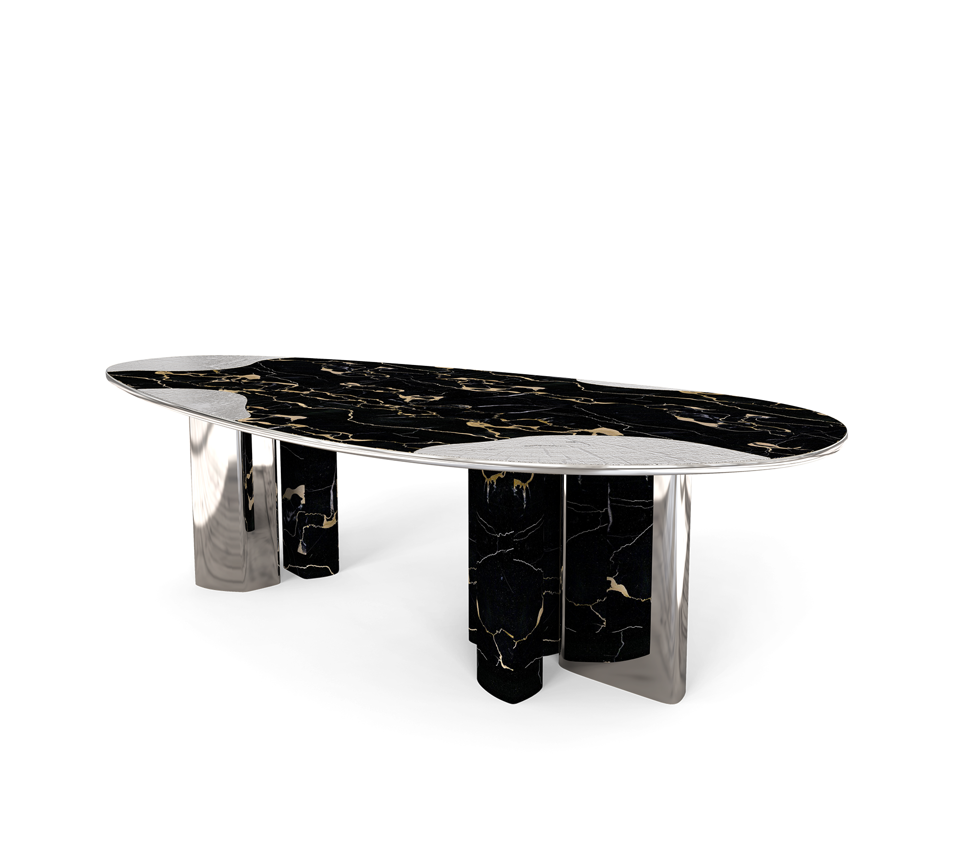 Ophelia Oval Carrara Marble and Gold Dining Table