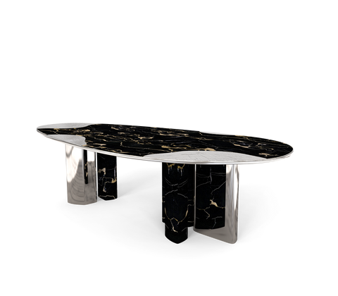 Ophelia Oval Carrara Marble and Gold Dining Table