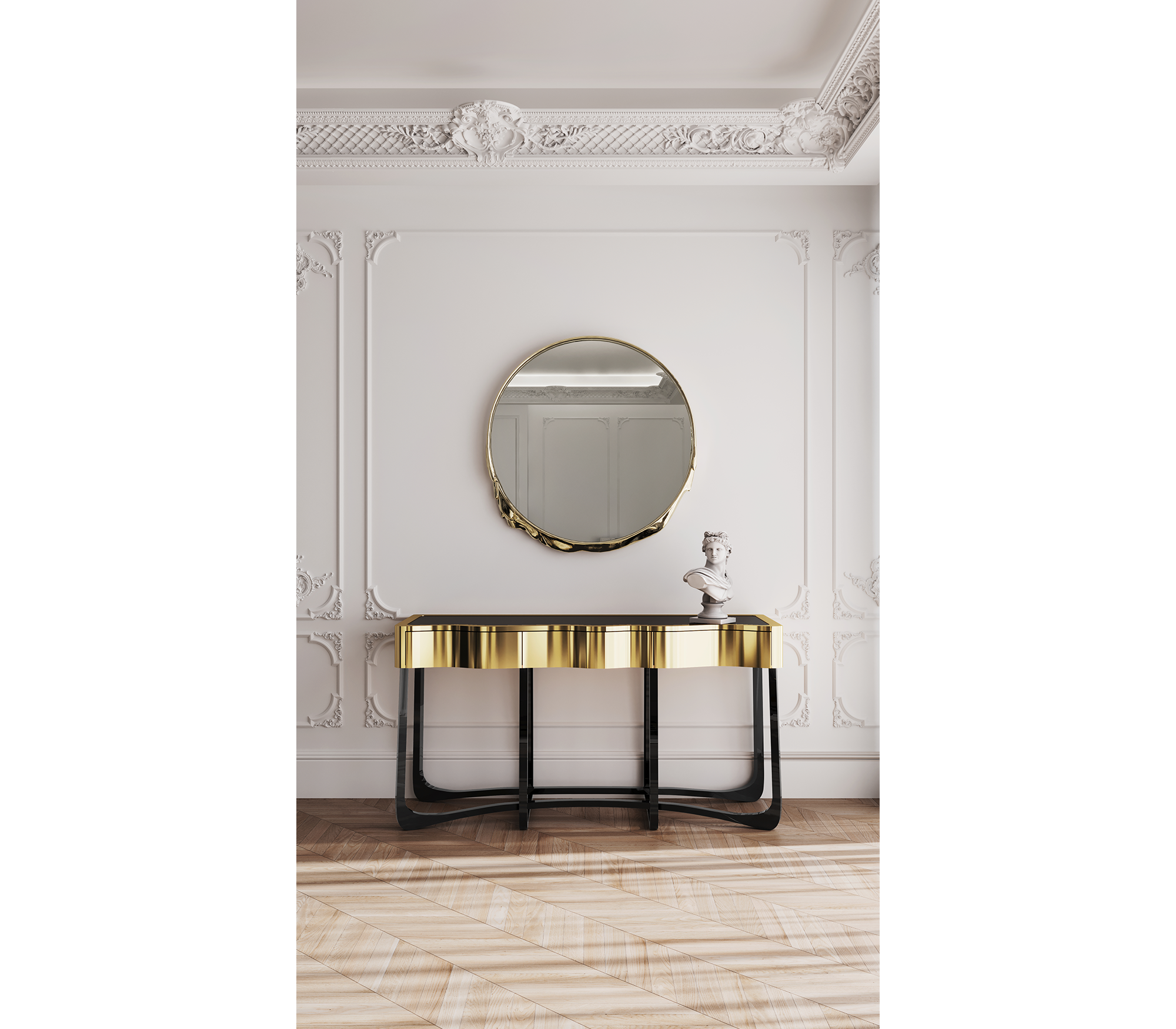 Sinuous Consoles Patina Brass Wave Entryways Cabinet Table