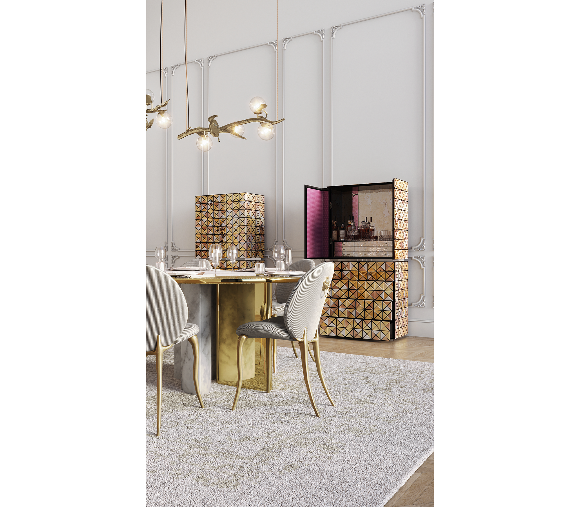 Soleil Curved Brass Modern Dining Chair