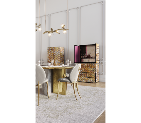 Soleil Curved Brass Modern Dining Chair