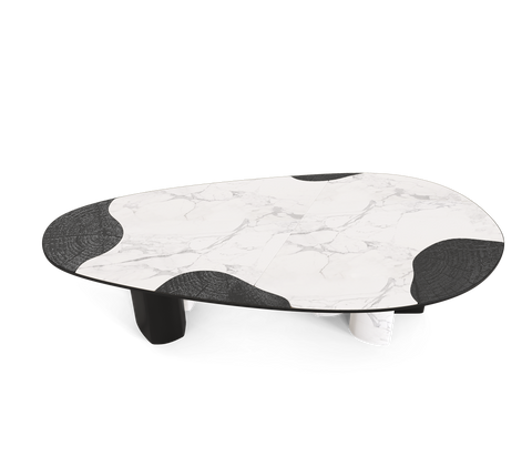 Ophelia Oval Carrara Marble and Gold Dining Table