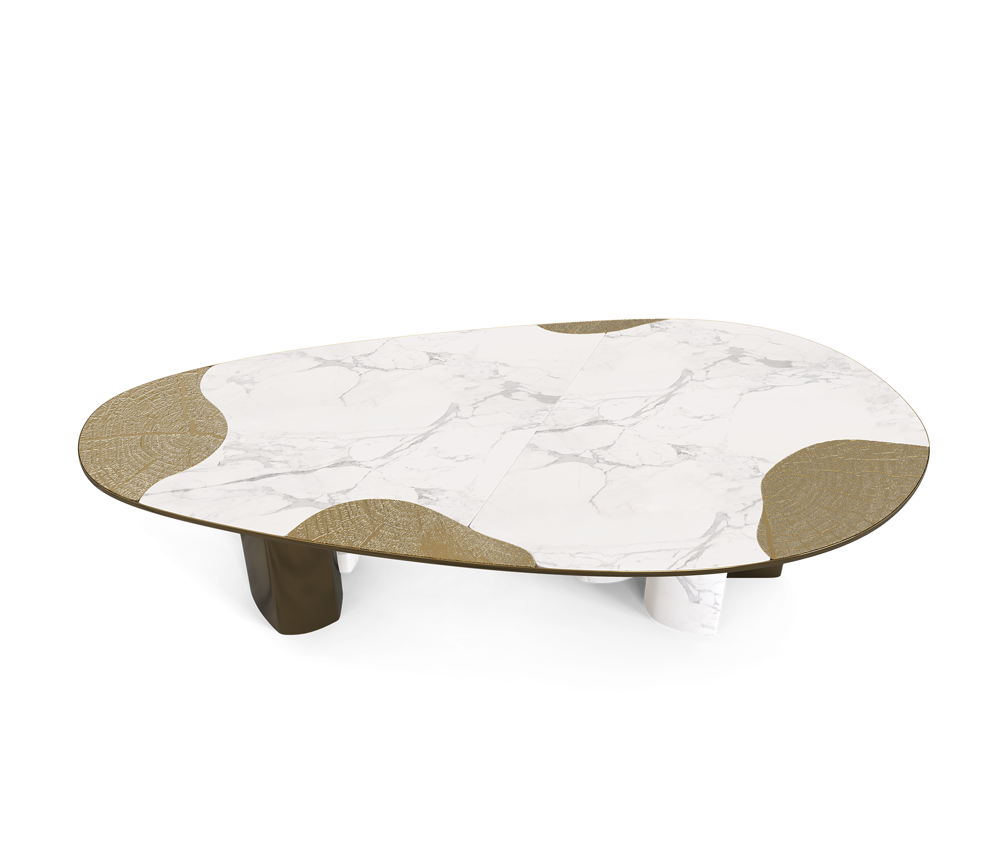 Ophelia Oval Carrara Marble and Gold Dining Table