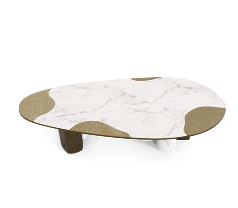 Ophelia Oval Carrara Marble and Gold Dining Table