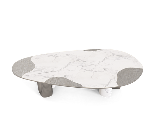 Ophelia Oval Carrara Marble and Gold Dining Table