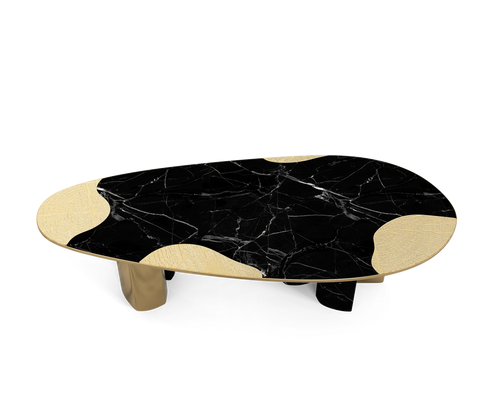 Ophelia Oval Carrara Marble and Gold Dining Table