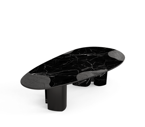 Ophelia Oval Carrara Marble and Gold Dining Table