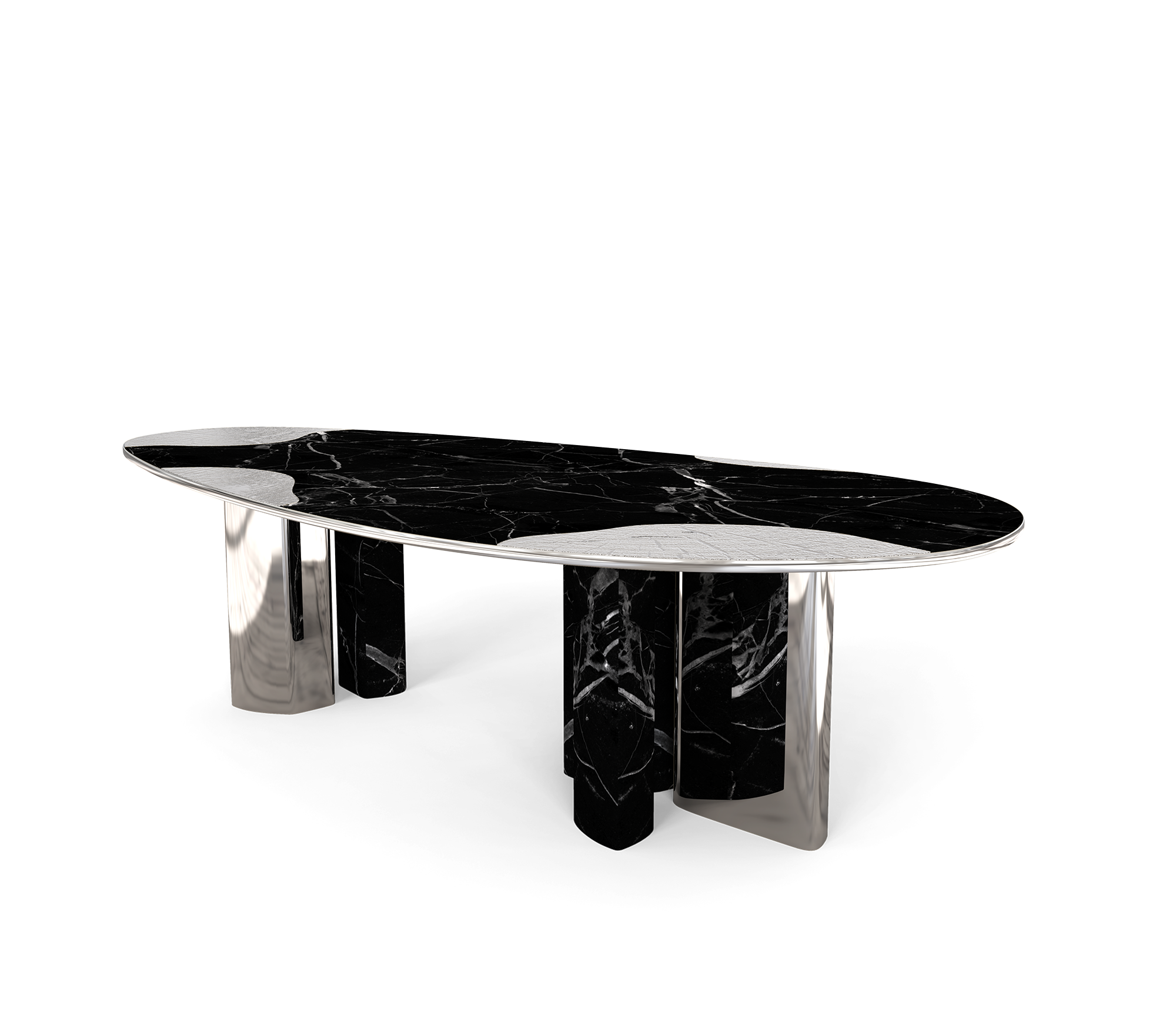 Ophelia Oval Carrara Marble and Gold Dining Table
