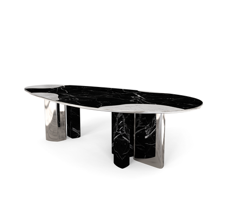 Ophelia Oval Carrara Marble and Gold Dining Table