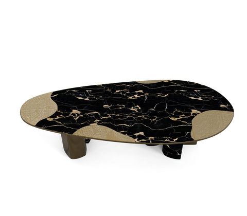 Ophelia Oval Carrara Marble and Gold Dining Table