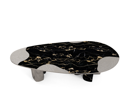 Ophelia Oval Carrara Marble and Gold Dining Table