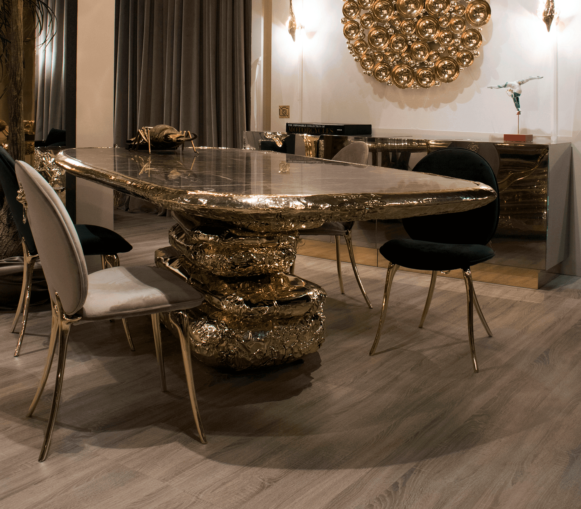 Stonehenge Marble and Brass Dining Table