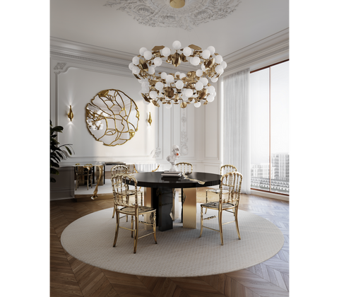 Empire Round Brass Inlay Dining Table