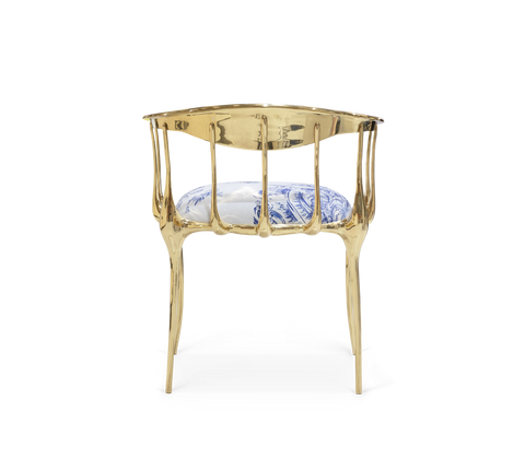 No 11 Azulejo Print Polished Brass Heritage Chair