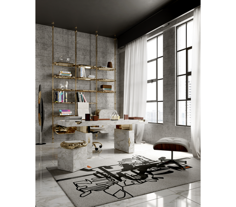 Empire Cracked Brass Inlay Marble Desk