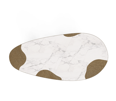 Ophelia Oval Carrara Marble and Gold Dining Table