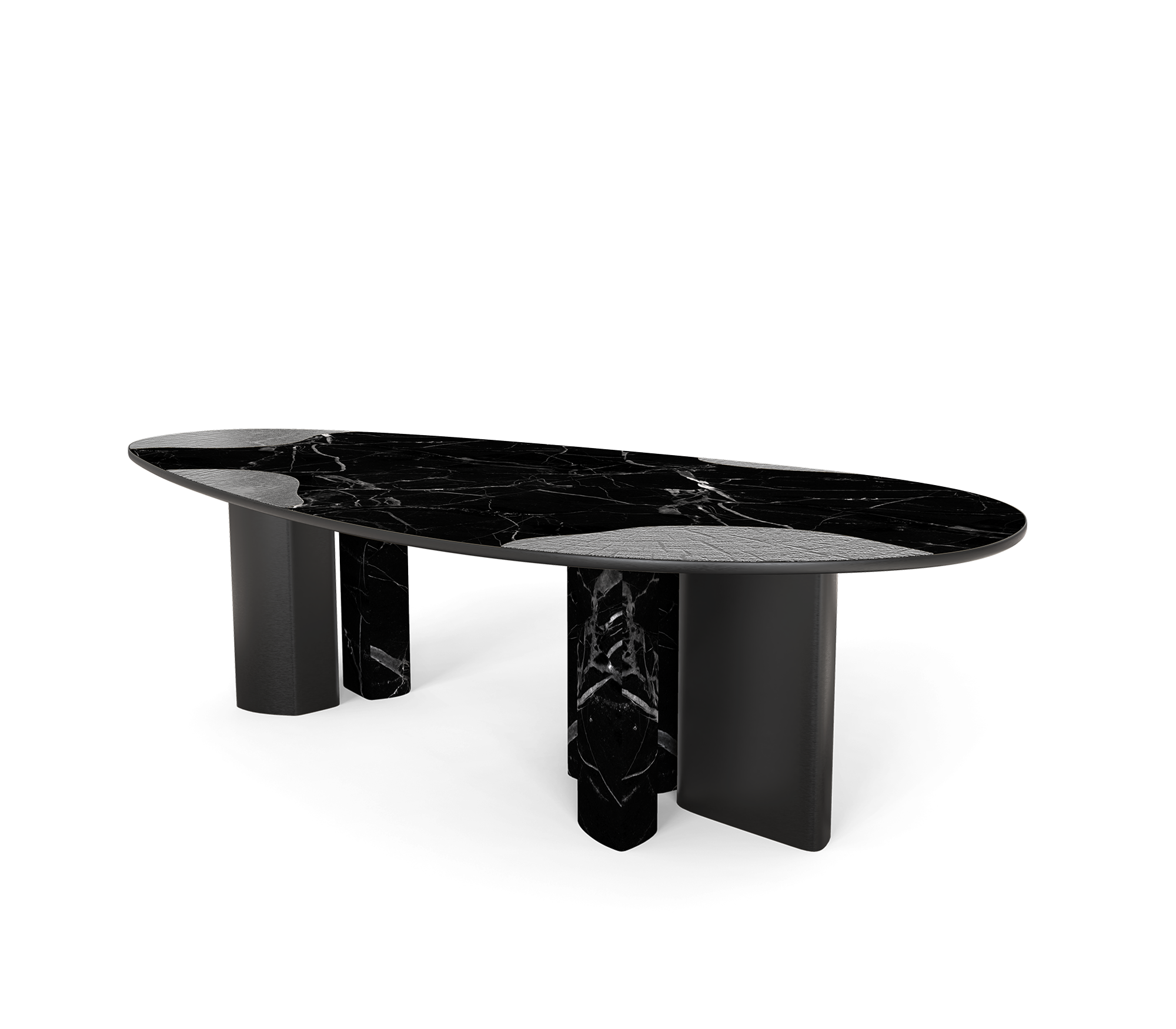 Ophelia Oval Carrara Marble and Gold Dining Table