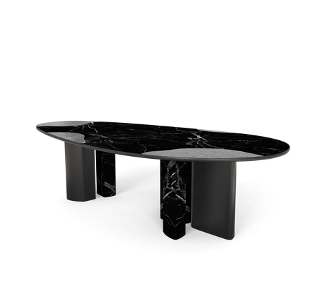 Ophelia Oval Carrara Marble and Gold Dining Table