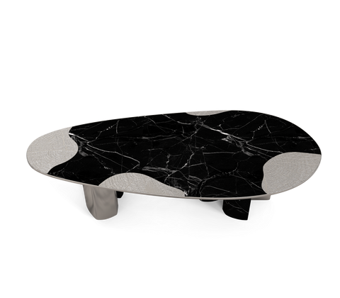 Ophelia Oval Carrara Marble and Gold Dining Table