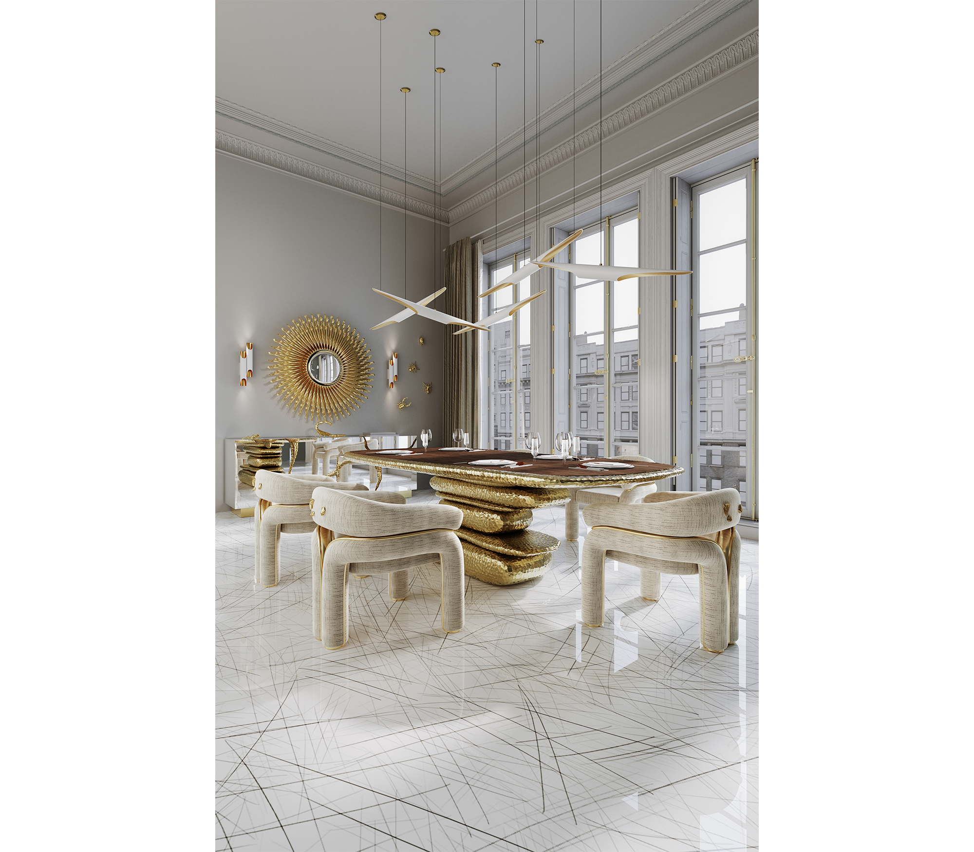 Stonehenge Marble and Brass Dining Table