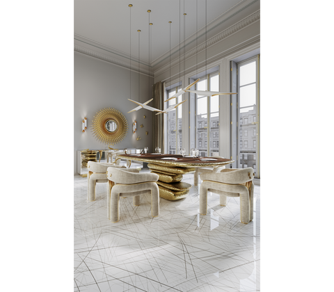 Stonehenge Marble and Brass Dining Table