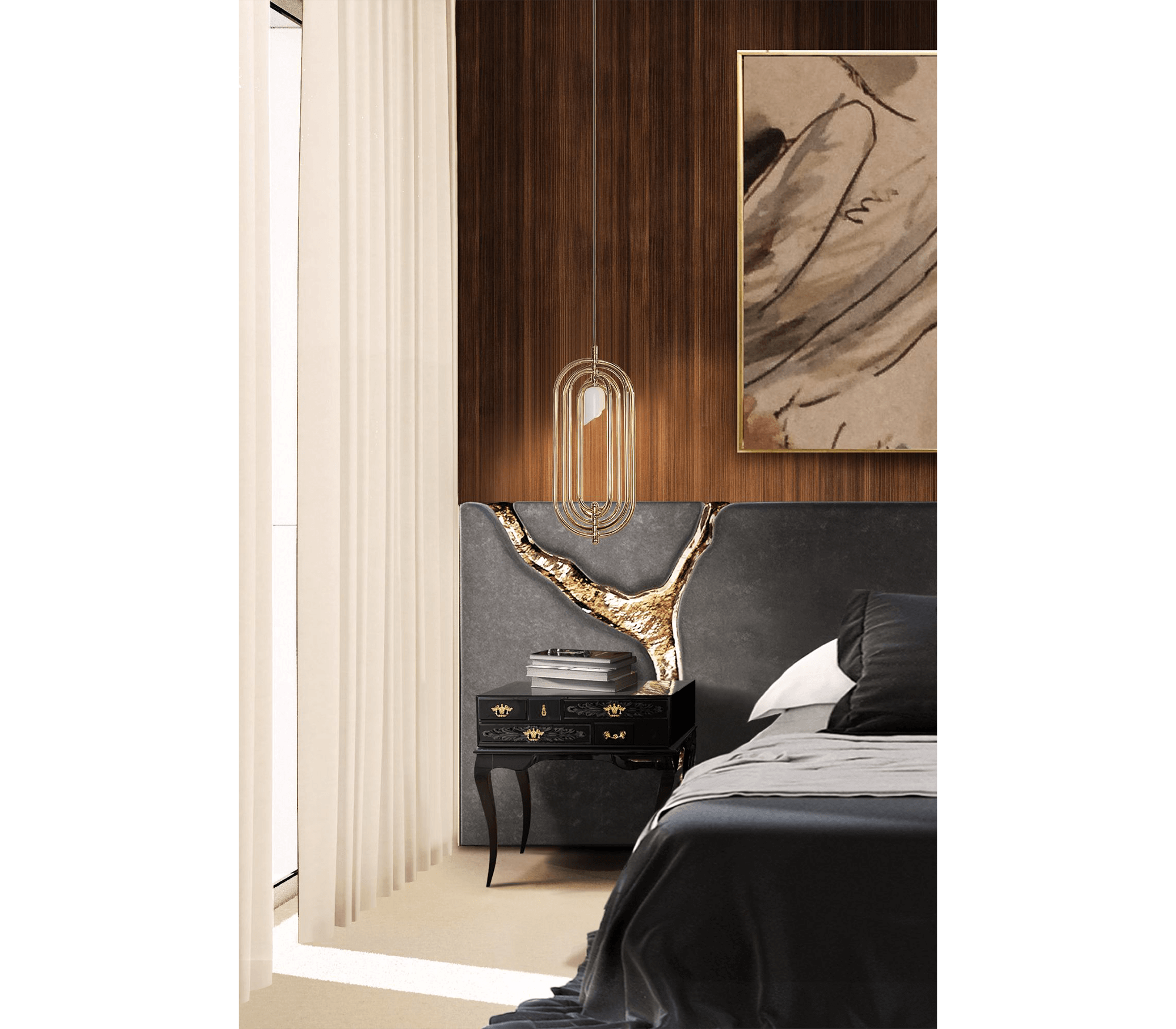 York Right Baroque High Gloss Black Nightstand