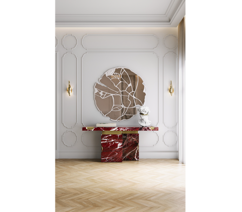 Brass Mirrored Gold Sculptural Form Cabinet Entryway