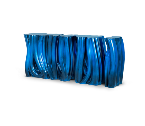 Lacquer Blue Sculptural Form Cabinet