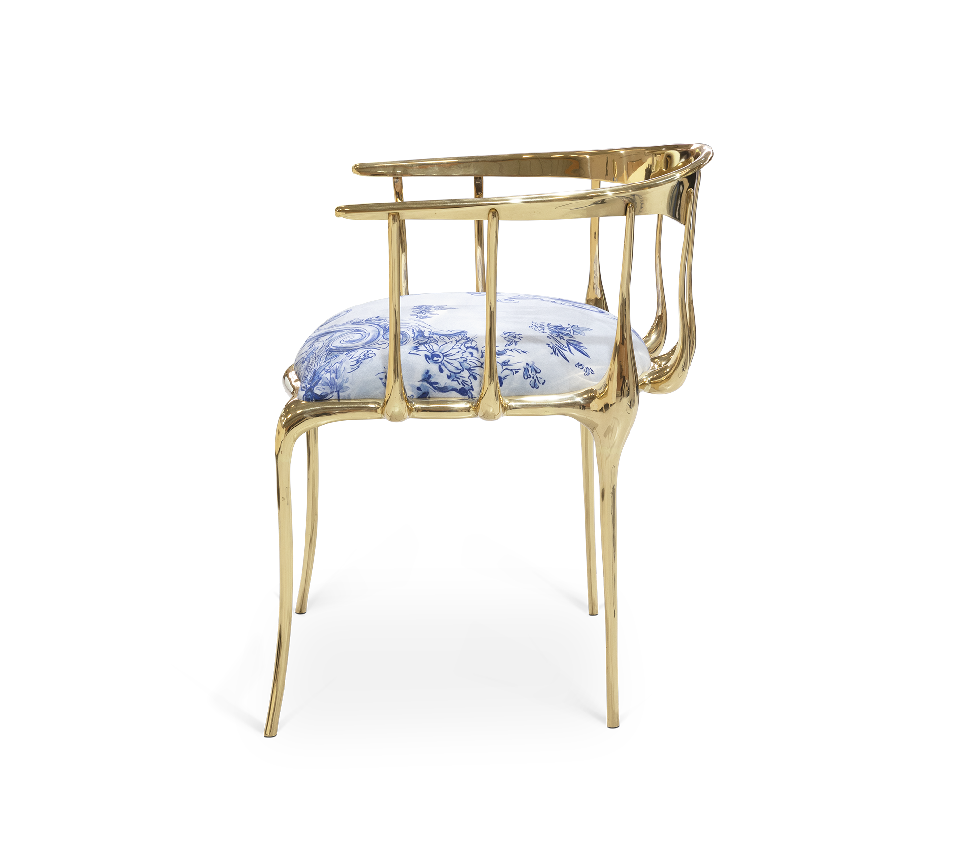No 11 Azulejo Print Polished Brass Heritage Chair