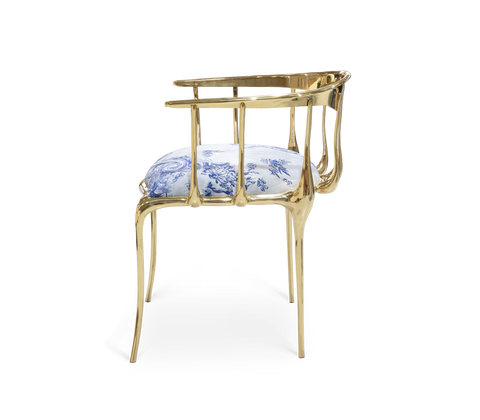 No 11 Azulejo Print Polished Brass Heritage Chair