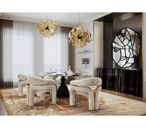 Elara Curved Sculptural Polished Brass Dining Chair