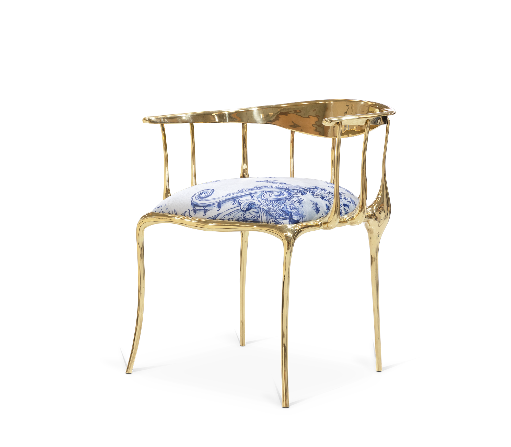 No 11 Azulejo Print Polished Brass Heritage Chair