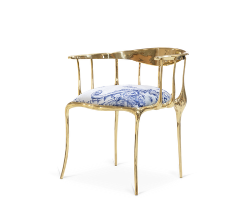 No 11 Azulejo Print Polished Brass Heritage Chair