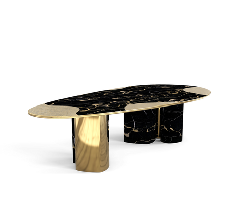 Ophelia Oval Carrara Marble and Gold Dining Table