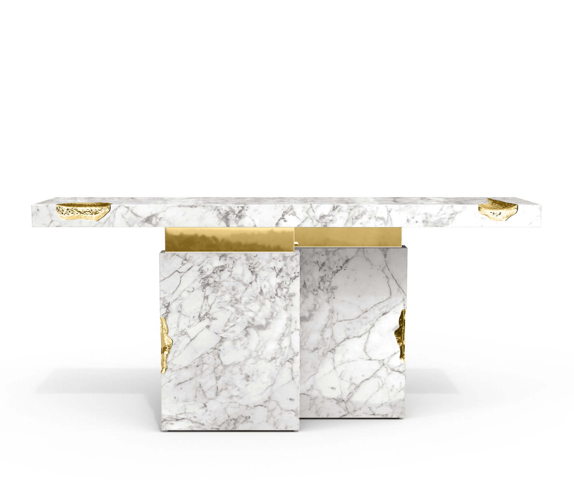 Brass Mirrored Gold Sculptural Form Cabinet Entryway