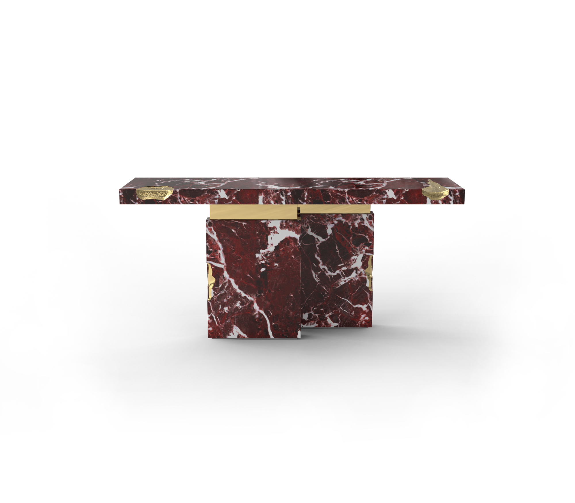 Brass Mirrored Gold Sculptural Form Cabinet Entryway