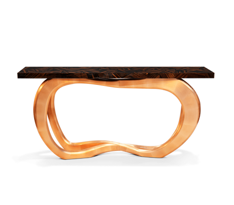 Infinity Consoles Curved Copper Leaf Entryways Cabinet Table